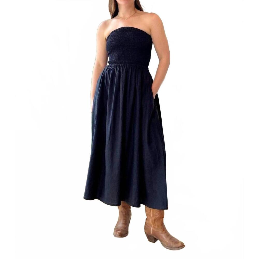 NEW NARY tube midi sundress in black linen
